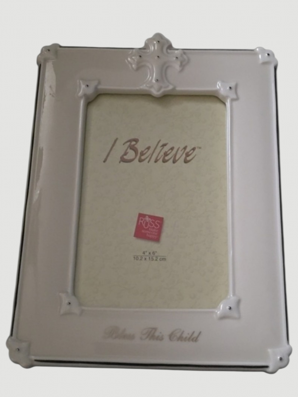 Bless This Child Russ White Decorative Frame with Cross Accent